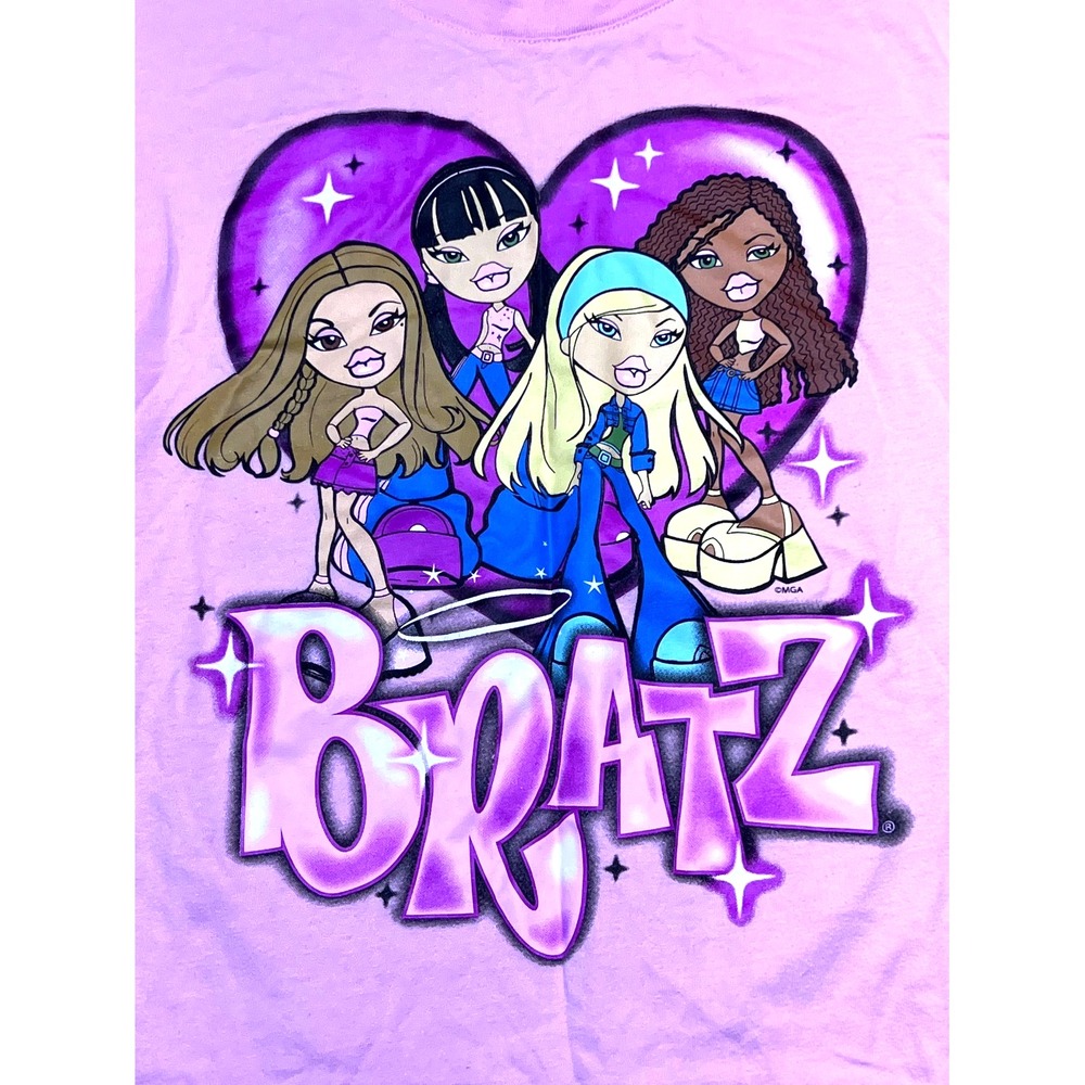 Bratz Classic Cartoon Dolls T-Shirt Womens S Pink Graphic Short Sleeve Crew Neck